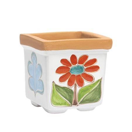 Vaso quadrato porta pianta Folk Margherita rossa Vaso quadrato porta pianta Folk Margherita rossa